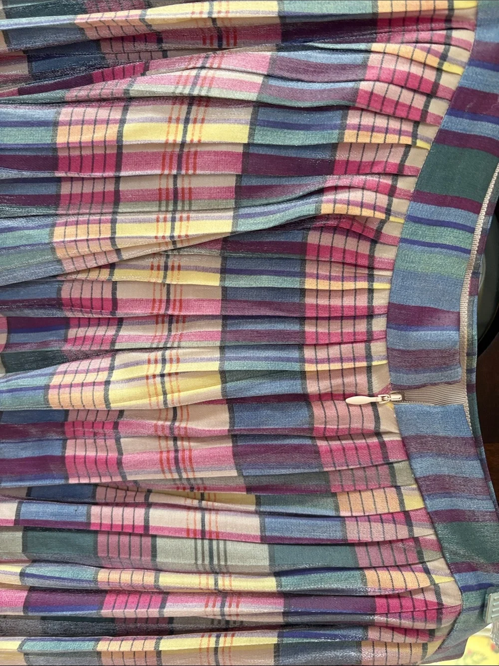 J. Crew Plaid Pleated A-Line Midi Skirt in Pink, Blue and Cream